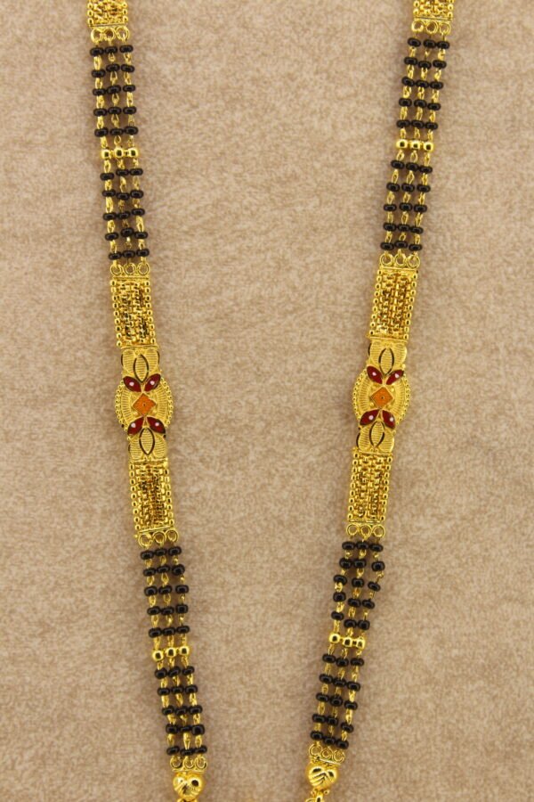 Gold plated Mangalsutra with Three Layers Black moti Chain - Image 2