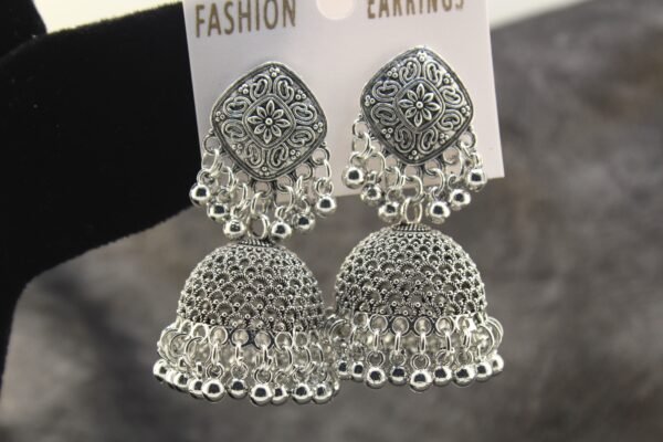 Silver plated Jhumki Earrings - Image 2