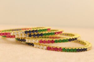Set of 4 Gold plated Bangles with colourfull stones for Girls and Womens