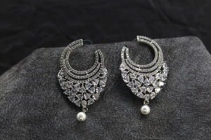 Silver plated AD Earrings With Small Pearl